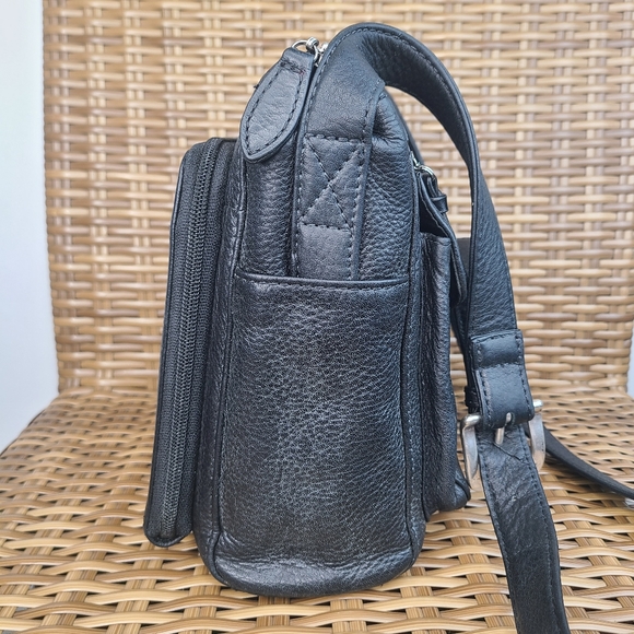 Fossil Black Leather Crossbody Shoulder Purse Bag Adjustable Strap - Picture 4 of 16